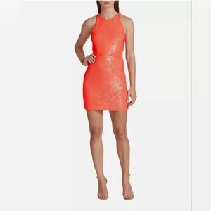 Alice + Olivia Cara Sleeveless Coral Sequin Dress